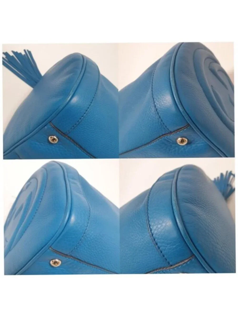 Authentic Gucci Bright Diamante Blue Leather Boston Satchel Bag